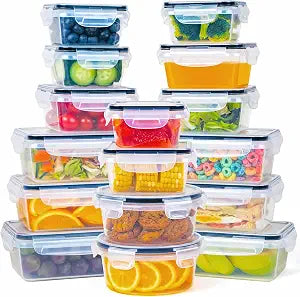 FOOYOO 32 Piece Food Storage Container with Lids (16 Containers + 16 Lids) - Plastic Food Containers with Lid, Airtight Leak Proof Snap Lock, BPA Free Storage Containers