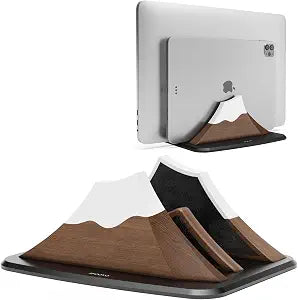 AFOOYO Vertical Dual Laptop Stand - Snow Peak-Shaped Walnut Adjustable Laptop Holder,2 Slots Desktop Dock Compatible with All MacBook, Surface,Chromebook,Dell & More(Walnut)
