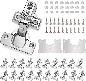 Cabinet Hinges - 24 Pack for 1/2 Inch Overlay Cabinet, Face Frame Concealed 105Deg Self Closing Hinges, Stainless Soft Close Cabinet Door Hinges with Mounting Screws and Repair Plate