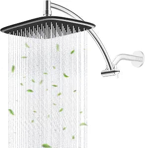 Rain Shower Head with 12" Metal Extension Arm, 10" High-Pressure Showerhead