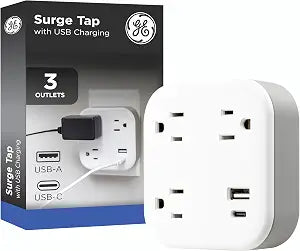 GE Outlet Extender Surge Protector with USB Ports, 3 Outlet (Wide Spaced)