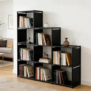 9-Cube Storage Organizer Shelf Tool-Free Assembly Cube Bookcase for Bedroom, Closet & Small Spaces, Bookshelf Organizer for Kids Clothes & Nursery, Black