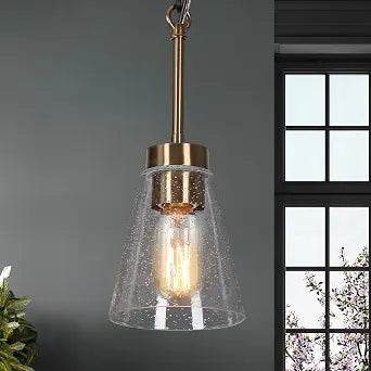 KSANA Black Gold Pendant Light, Modern 1-Light Brass Pendant Lighting Fixture with Seeded Glass Shade and Adjustable Height for Kitchen Island, Dining Room, Foyer and Hallway