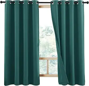 NICETOWN Small 100% Blackout Curtains with Same Color Liners, Thermal Insulated 2-Layer Lined Drapes, Energy Efficiency Window Draperies for Dining Room (Emerald Green, 2 PCs, 52W by 45L)