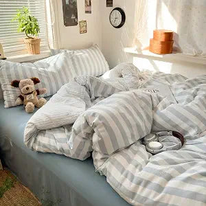 Striped Duvet Cover Set,Twin Size Blue Bedding Set 2Pcs All Season