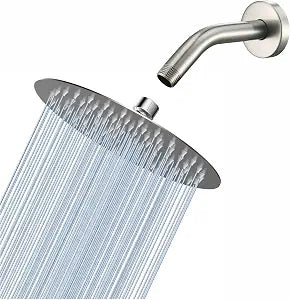 Voolan 8'' Rain Shower Head with 6'' Shower Arm, Stainless Steel High Pressure Rainfall Shower Head, Comfortable Shower Experience Even at Low Water Flow, Brushed Nickel