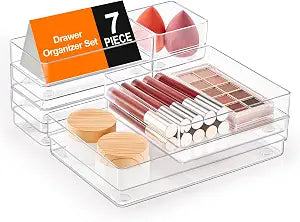 SMARTAKE 7 PCS Drawer Organizer, 4-Size Desk Drawer Organizer Trays
