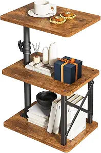 IBUYKE 360 Swivel Height Adjustable C Shaped Side Table,Brown UTVT006H