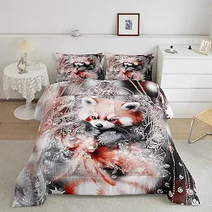 Erosebridal Cute Red Panda Twin Down Comforter Boho Dream Catcher Bedding Set Kawaii Wildlife Animal Comforter Set for Kids Girls Boys Teen,Exotic Bohemian Dreamcatcher Quilt Set