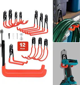 Wallmaster Garage Hooks Organizer Kit, 12 Pack Adjustable Shelving Hooks