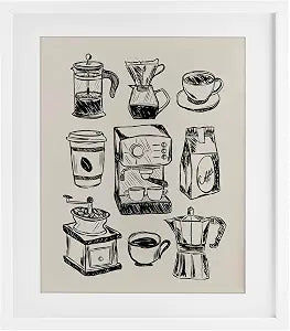 Coffee Icons Kitchen Still Life, 13 x 16 Inch Framed Print Under Glass