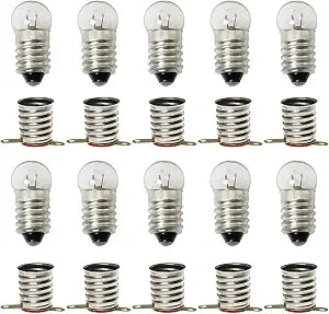 Mini Light Bulb Kit 10PCS E10 1.5V/0.3A Miniature Screw Base Light Bulbs and 10PCS E10 Golden Light Socket Bulbs Lamps Base Holders for Home Experiment Circuit Electrical Test Accessories