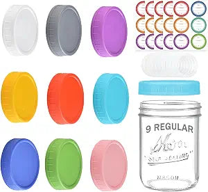 Mason Jar Lids Regular Mouth, Plastic Canning Lids for Ball & Kerr, 9 Pack