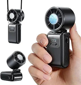 Portable Mini Handheld Fan, Small Hand Fan with Ice Cooler, 100 Speeds, 11Hrs Cooling Time, 20000 RPM Turbo Hand Held Fan for Travel, Outdoor, Beach & Makeup Black