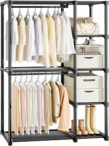 Mavivegue 4-Tier Portable Closet with Shelves & Hanging Rod