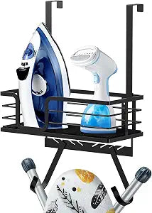 TJ.MOREE Over the Door/Wall Mount Ironing Board Hanger, Laundry Room Iron and Ironing Board Caddy Storage for Water Mister, Fabric Sprays, Laundry Detergent