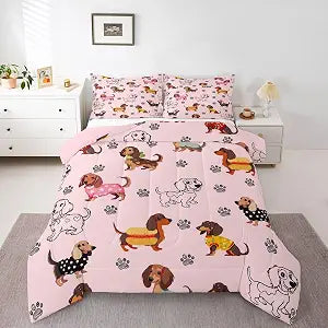 Feelyou Dog Sausage Dachshund Comforter Set Twin Size Kids Boys Girls