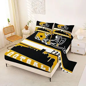 Erosebridal Football City Bed Sheets Set Full American Football Sheet Set Boys Girls Yellow Black Rugby Game Sheets Football Fans Room Decor Sports Ball Team Flat Fitted Sheet(Pittsburgh)