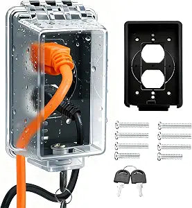 Universal Weatherproof Electrical Outlet Cover with Lock,Custom Configurations,Outlet Lock Box, Fits Most 2.6 "H x 2.56 "W or Smaller Plugs, Clear Outlet Waterproof Cover Box Fit for Outdoor