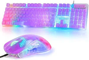 RGB Gaming Keyboard and Mouse Combo,USB Wired Custom Clear Keyboards