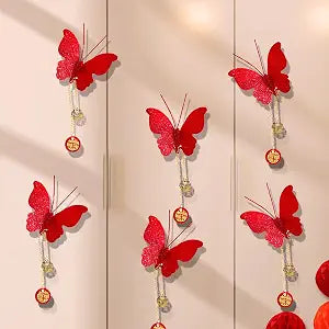 6 Pcs Chinese Wedding Decorations Wall Stickers of Red Butterflies