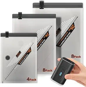 Rechargeable Wireless Pump Travel Storage Bags Set - 20 Pack Portable Space Saver Bags for Travel & Home - Vacuum Compression Packing Seal for Clothes, Blankets, Seasonal Storage