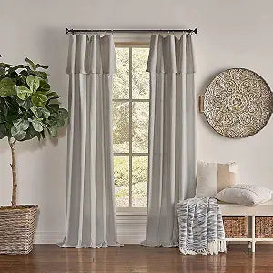 Mercantile Drop Cloth Curtain Panel, Light Filtering Ring & Tab Top with Attached Valance, 63 in Long x 50 in Wide, Farmhouse Single Window Panel, Bedroom, Living Room & Dining Room, Grey