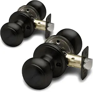 Copper Creek Colonial Passage Interior Door Knob ANSI Grade-3 Certified, Modern Heavy Duty Handle, Easy Install and Reversible for Bedroom, Bathroom and Closets Matte Black (2 Pack)