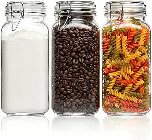 ComSaf Large Square Glass Jars with Airtight Lids 78 oz 3 Pack Wide Mouth