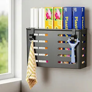 Magnetic Storage Basket for Fridge, Plastic Wrap, Foil & Paper Organizer