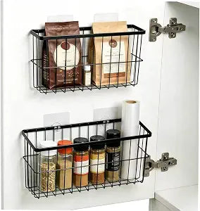 2Pack Cabinet Door Organizer, Self-Adhesive Lid Storage Box for Cabinet Storage, Wall-Mounted Storage Basket Rack, Suitable for Kitchen, Refrigerator,Bathrooms, Pantry, OfficeMakeup Container,rv must