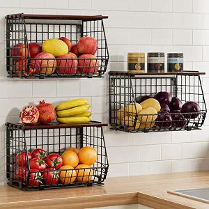 Hanging Fruit Basket for Kitchen, 3 Pack Vegetable Produce Basket