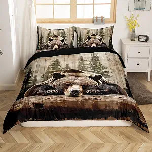Feelyou Grizzly Bear Wild Animal Hunting Duvet Cover 2Pcs Twin No Comforter
