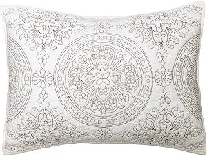 ELEGANT LIFE HOME 100% Cotton Medallion Embroidered Standard Pillow Sham 20 x 26 inches, Ivory, 1 Piece