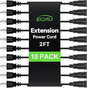 Power Extension Cord 2FT/24Inch(10 Pack), Short 3 Prong Electric Extension Cable Outlet Saver, Single Outlet, Heavy Duty, Waterproof, Flexible, 16 AWG, 13A 125V, Extender Wires with 15 Cable Ties
