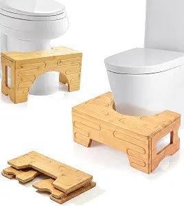 Foldable Toilet Stool, Bamboo Squat Stool for Bathroom, 7" Height