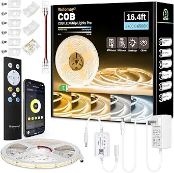 Wefomey COB LED Strip Light White, 16.5ft Dimmable 2700K-6500K High Density 3100LEDs 24V Flexible LED Tape Light with Remote and APP Control, for Under Cabinet Bedroom Kitchen DIY Lighting