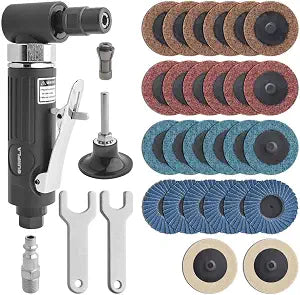 Gunpla 1/4 inch Angle Air Die Grinder, 90 Degree Heavy Duty 20,000 RPM with 26 pcs 2-inch Sanding Discs for Grinding, Deburring, Engraving, Polishing, Engraving and Rust Removal