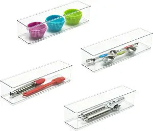 Clearly Large Narrow Drawer Organizer, 12.49"x3.12"x2.95", 4 Pack