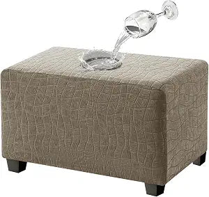 MAXIJIN Waterproof Ottoman Cover Rectangle Stretch Ottoman Slipcovers Square Thick Stool Covers Storage Footrest Furniture Protector with Non-Slip Elastic Bottom(X-Large, Khaki)