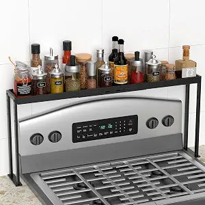 Over the Stove Shelf, Expand 27 to 33 Inch for Curved Stove,Black