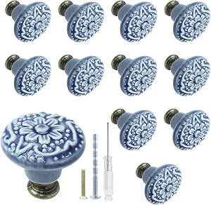Biaungdo 12 Pcs Light Blue Ceramic Kitchen Cabinet Knobs