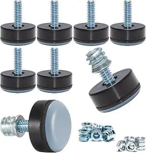 NEWBYTEK 1/4-20 Leveling Feet - PTFE (Teflon) Bottom(1 inch Base), Smooth Gliding Base for Furniture Protection, Adjustable Furniture Leveler for Tables, Chairs, Legs (8 Pack)