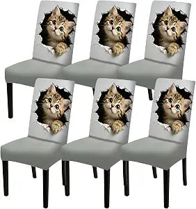 Nuxovilar 6PCS Cute Cat Wall Break Scene Milk Silk Chair Covers