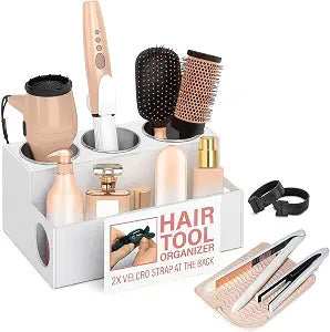 Casavita White Hair Tool Organizer with Heat-Resistant Mat, Hot Tools Organizer, Hair Brush Organizer, Hair Tool Holder, Hair Dryer Organizer, Hot Hair Tools Organizer, Hot Tool Storage