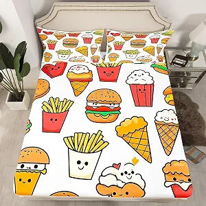 Feelyou Kids Cartoon Fitted Sheet Full Size 3Pcs for Kids Boys Girls Teens