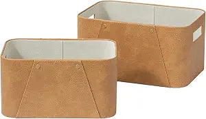LA JOLIE MUSE Faux Leather Storage Baskets for Organizing, Camel 2 Pack