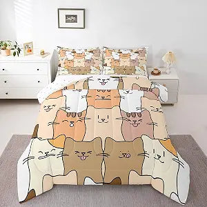 Feelyou Cat Bedding Set Full Size Cats Print Comforter Set for Kids Boys