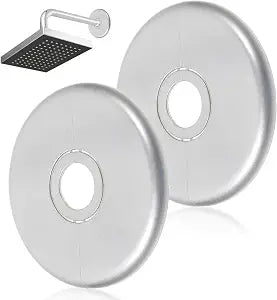 2 Pcs Round shower arm flange Escutcheon Plate 3.5 Inches in Outer Diameter Plumbing Cover Plates Wall Pipe Flange Cover Plate for Fixed Shower Head Faucet Standard 1/2 Inch Pipes (Silver)