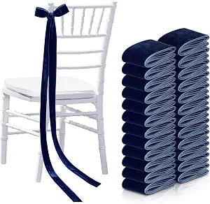 24 Pcs Velvet Wedding Aisle Chair Decor Ribbon Bow,Navy Blue